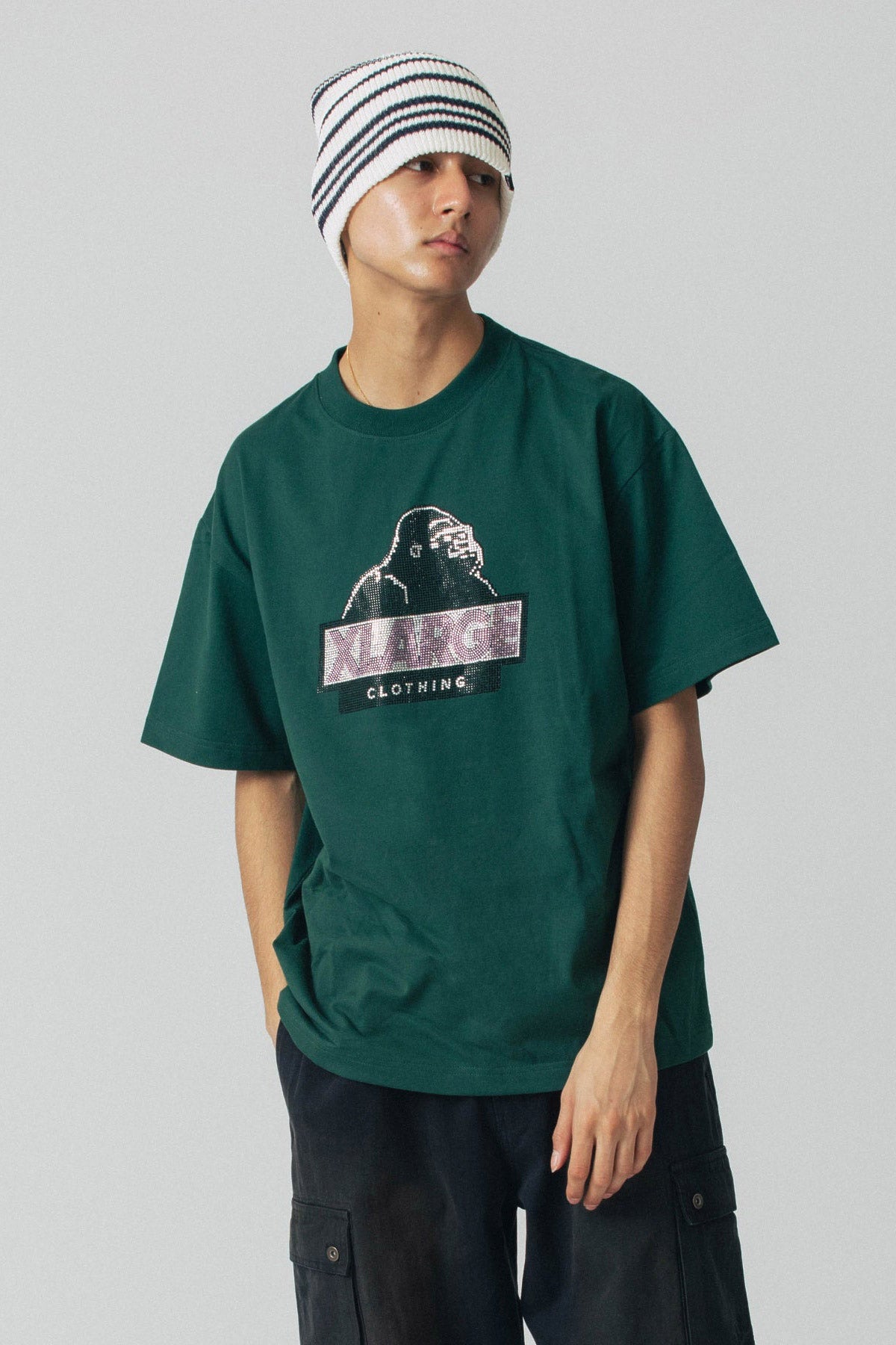 RHINESTONE SLANTED SS TEE - Green | Xlarge AU – XLarge Brand