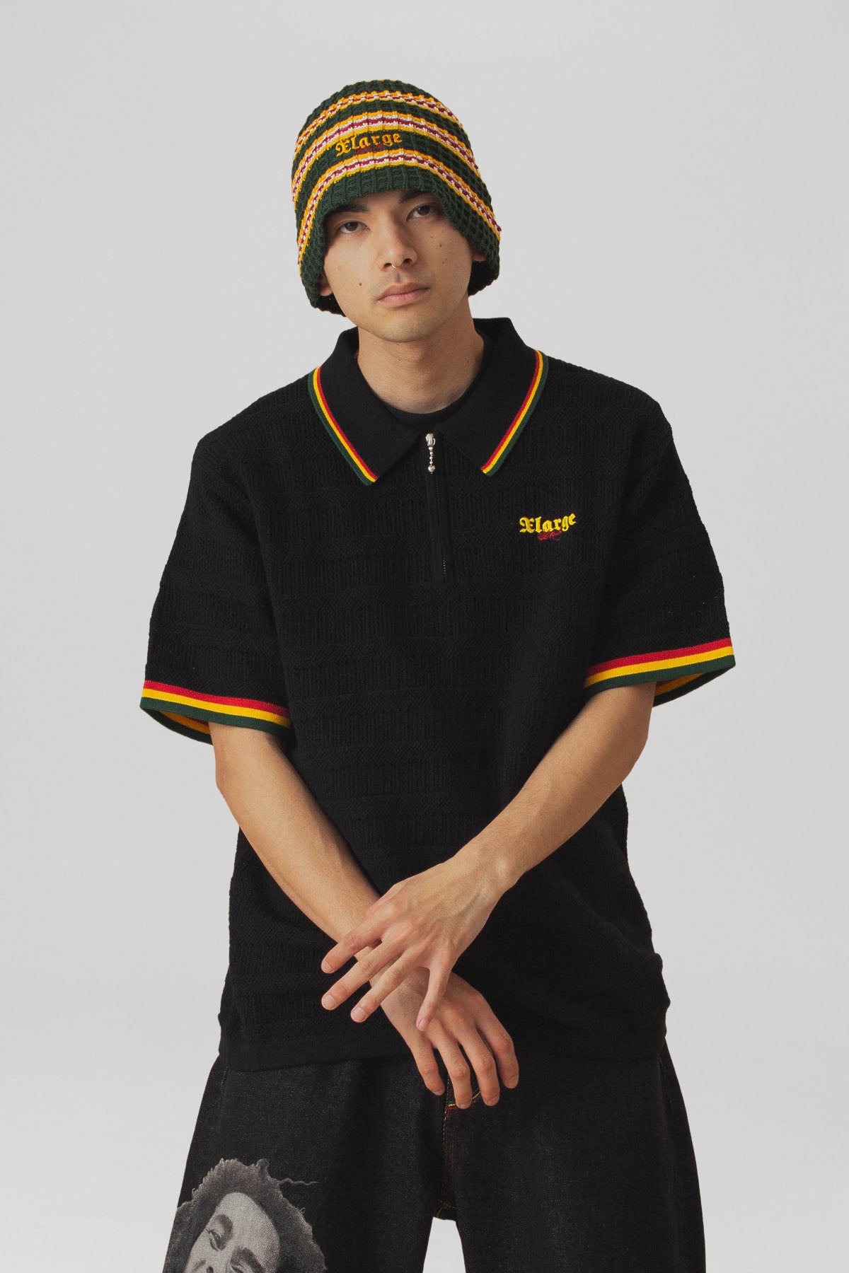 XLARGE x BOB MARLEY MESH KNIT POLO - BLACK | Xlarge AU – XLarge Brand