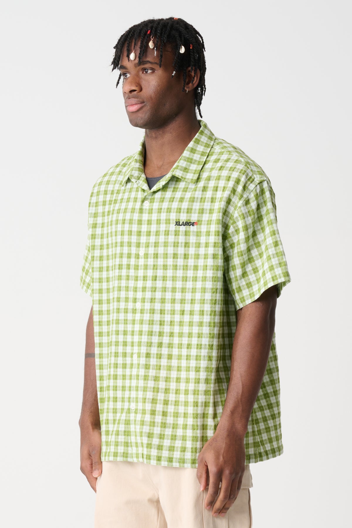 Green and shop white checkered shirt