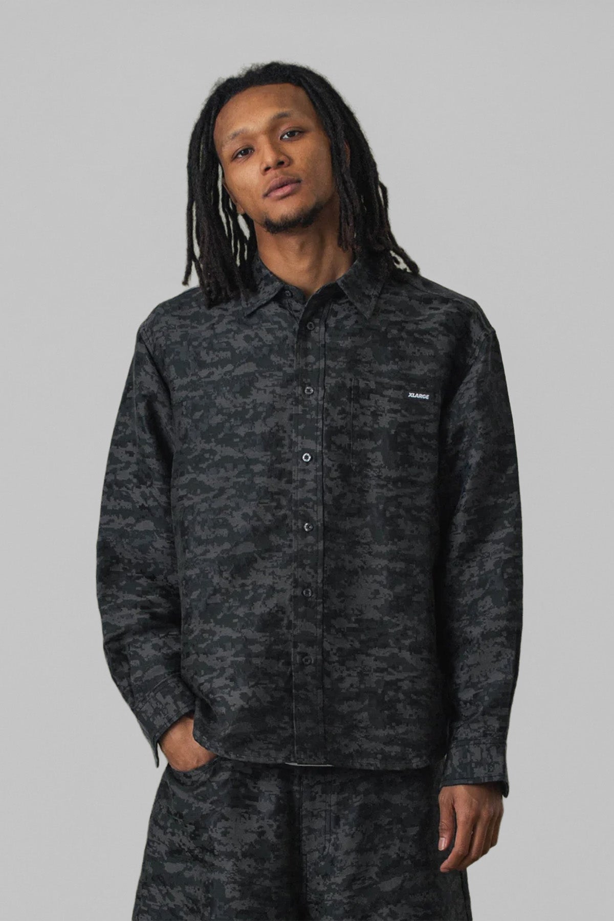DIGITAL CAMO JACQUARD SHIRT - BLACK