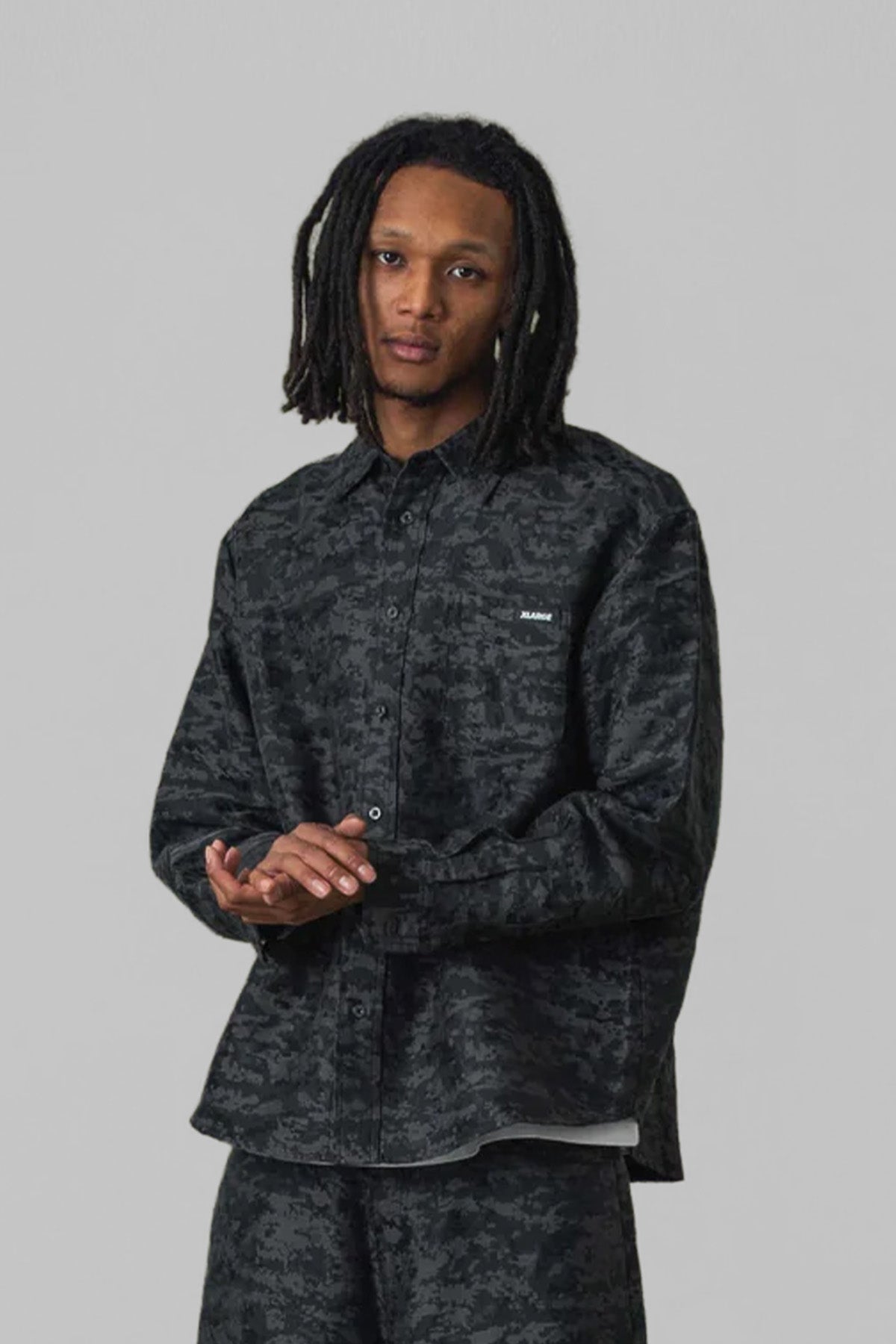 DIGITAL CAMO JACQUARD SHIRT - BLACK
